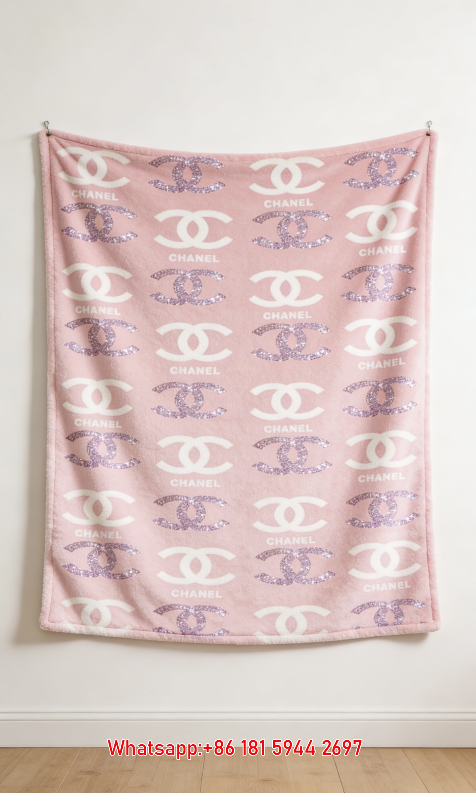 Chanel Pink Glitter CC Logo Flannel Throw Blanket IMG_7086